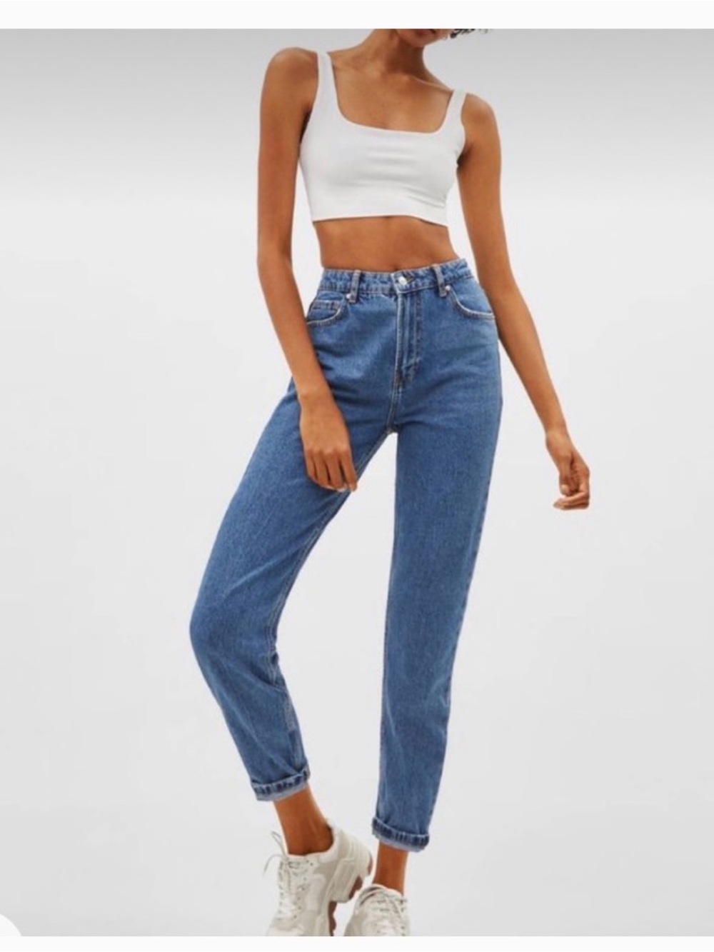 Bershka Women's Mom Jeans Straight Leg Jeans - Medium Blue - Picture 4 of 15